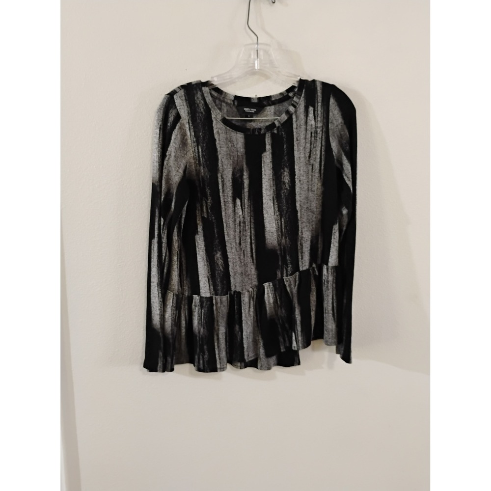 Simply Vera Vera Wang Womens Small Black Grey Abstract Peplum Long Sleeve Top